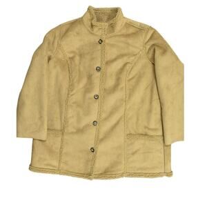L.L. Bean Brown Overcoat 3X Plus Polyester NWOT Faux Suede Sherpa Lined Button